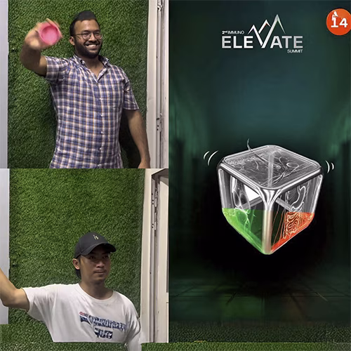 Guests playing Move Shake Pose AR game at a brand activation booth in Dubai event