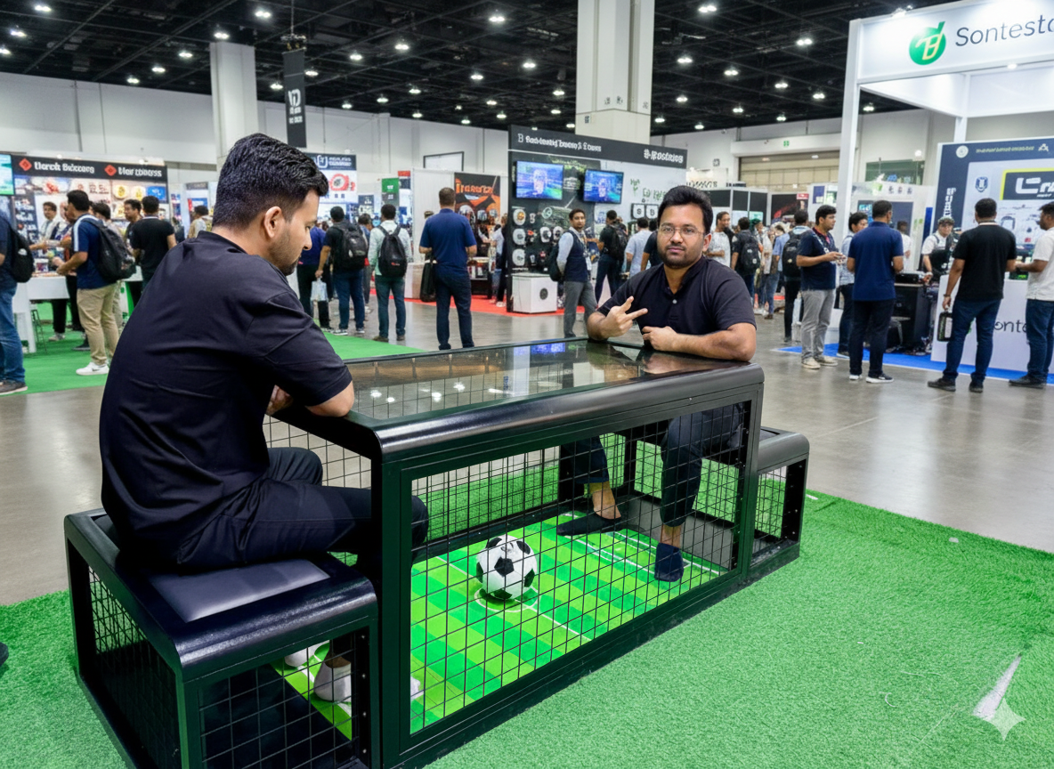 Interactive Football Table for event rentals in Dubai, featuring digital scoring and sleek design for corporate parties, fan zones, and arcade game entertainment.