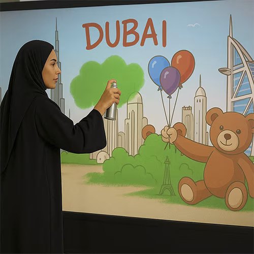 AI graffiti wall, digital graffiti, event rental Dubai, interactive wall, virtual spray paint, corporate events, brand activations, digital art