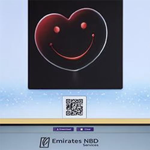 Guest using interactive screen for real-time AI painting at Dubai event, creating digital artwork with immersive technology experience by Mirror Booth Dubai