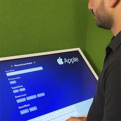 Young Emirati guest using AI Poem Generator kiosk in Dubai, creating personalized Arabic or English poem with instant printout and event branding