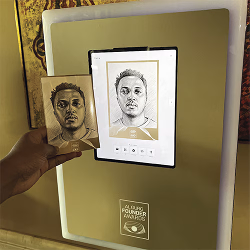 TURN PHOTOS INTO DIGITAL SKETCHES INSTANTLY! PERFECT FOR CORPORATE EVENTS & WEDDINGS IN DUBAI. FAST, FUN & BRANDED!