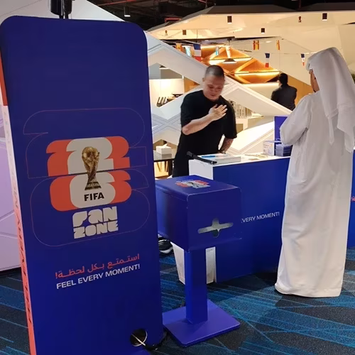 AI Trading Cards Photo Booth activation, printing custom personalized collectible cards for guests at a corporate event in Dubai