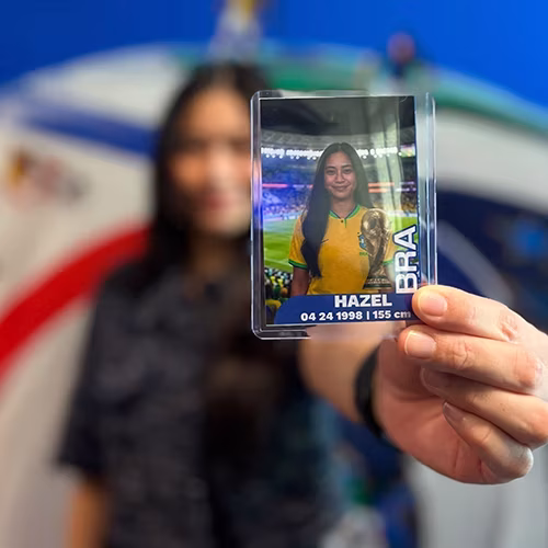 AI Trading Cards Photo Booth activation, printing custom personalized collectible cards for guests at a corporate event in Dubai