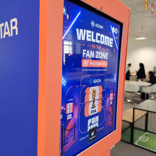 AI Trading Cards Photo Booth activation, printing custom personalized collectible cards for guests at a corporate event in Dubai