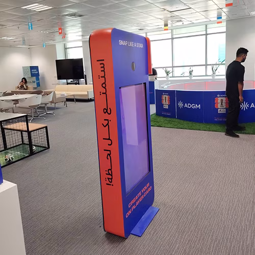 AI Trading Cards Photo Booth activation, printing custom personalized collectible cards for guests at a corporate event in Dubai