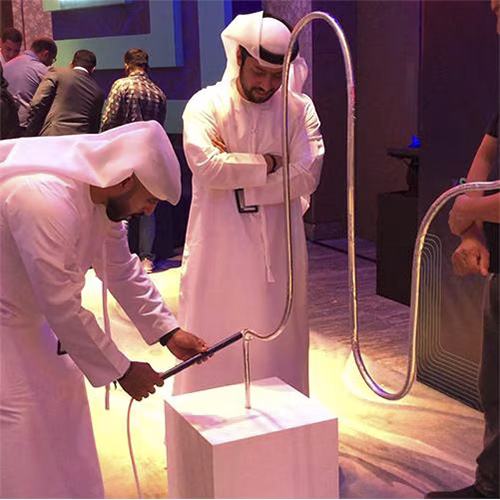 Giant Buzz Wire rental in Dubai with custom branding and wire shape for corporate events, brand activations, and carnival games in the UAE