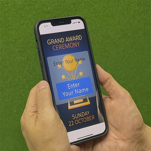 Calligraphy-style certificate printing setup at Dubai event