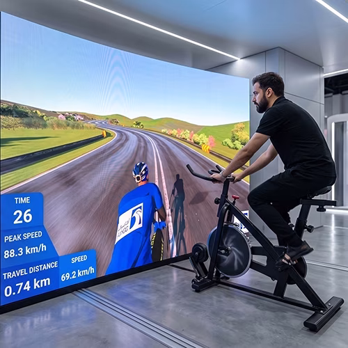 Interactive cycle simulator rental for corporate events and trade shows in Dubai by Mirror Booth Dubai